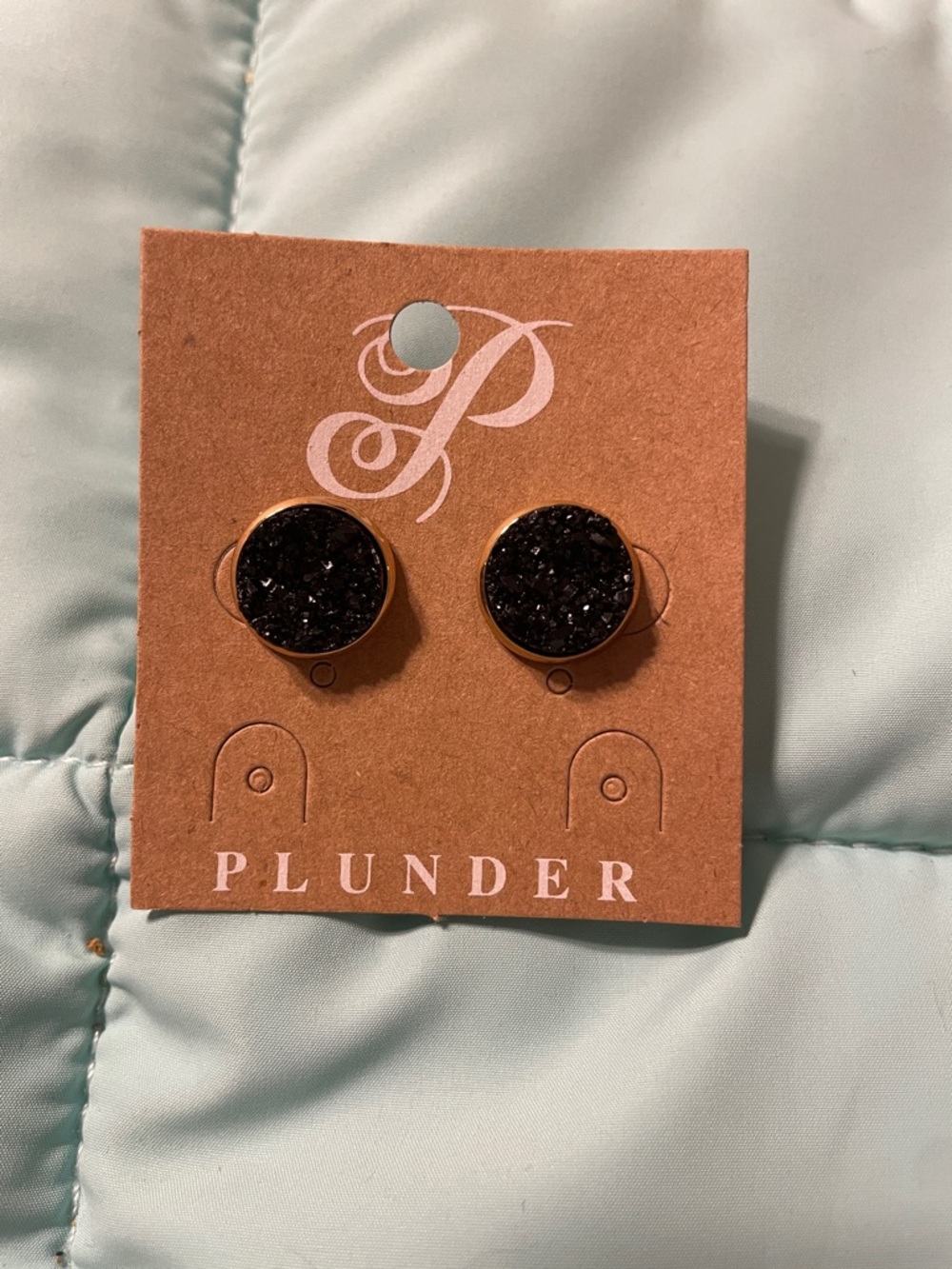 Plunder (Kellyanne) Black Druzy Stud Earrings